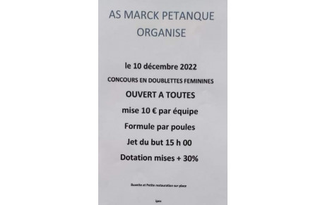 Concours en doublettes féminines le 10/12 